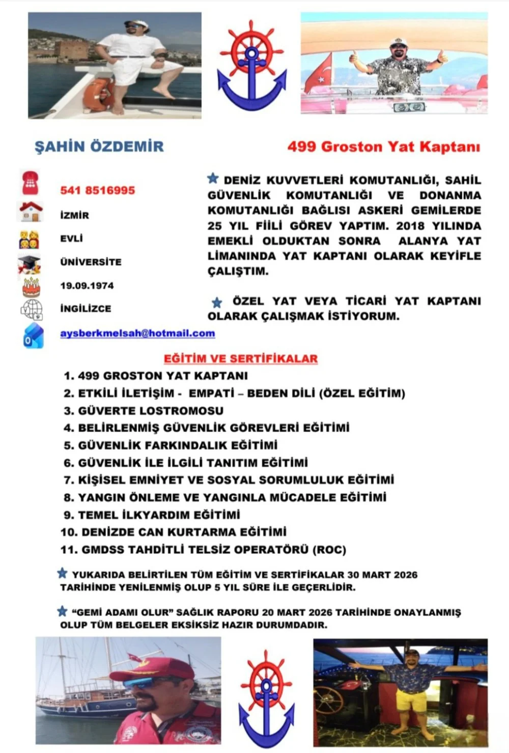 499 Groston Tecrübeli Yat Kaptanı