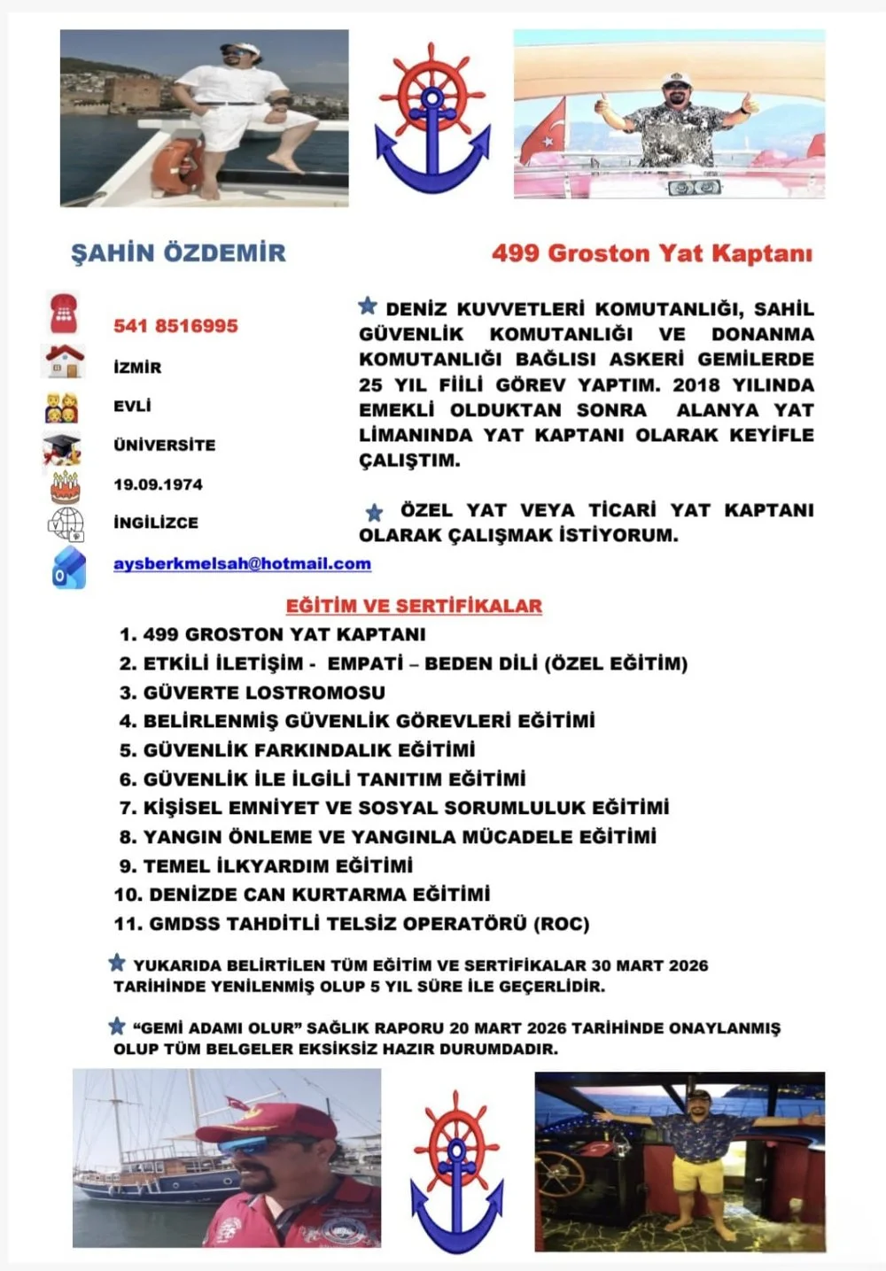 499 Groston Tecrübeli Yat Kaptanı