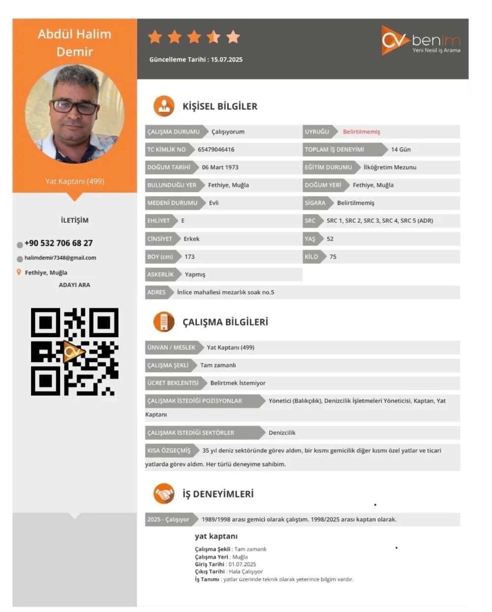 499 GRT Yat kaptanı