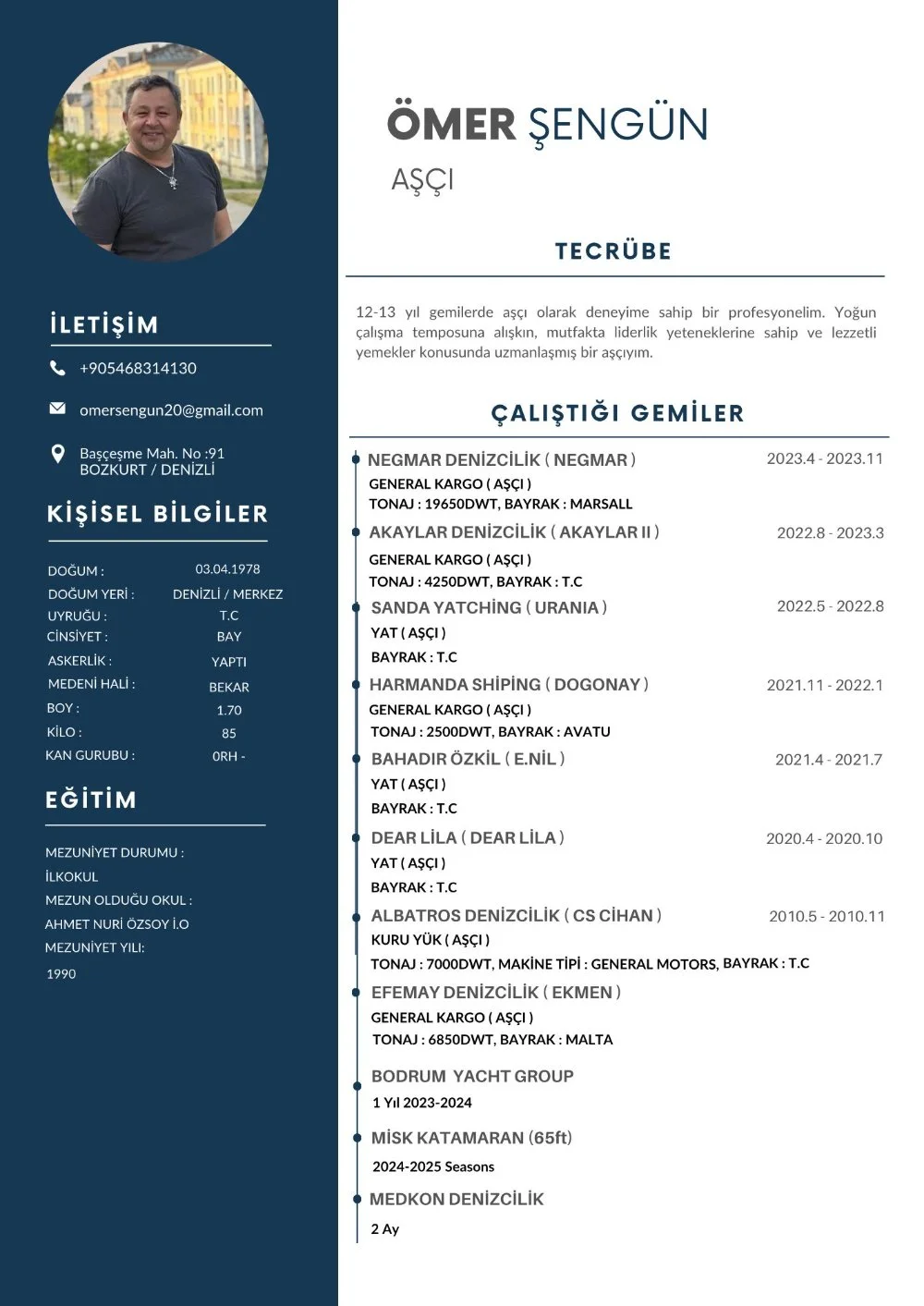 Gulet, katamaran ve yat aşçısı