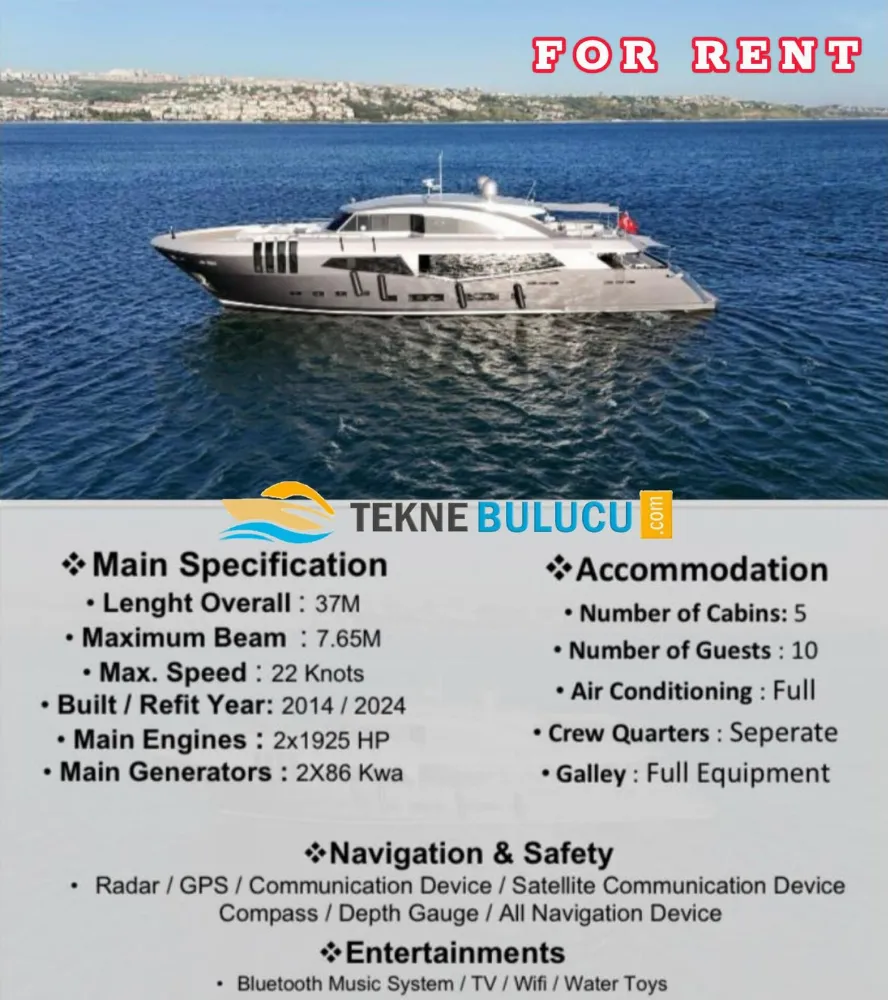 TEKNEBULUCU’dan Kiralık 37 m Mengiyay motoryat